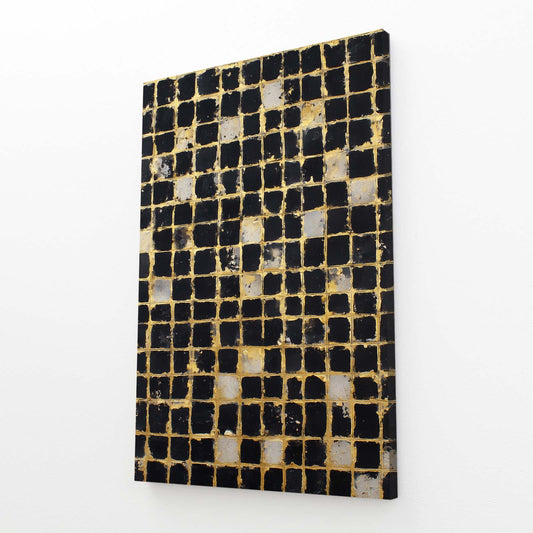 Gold Mosaic Grid Prints – angled canvas view on white background