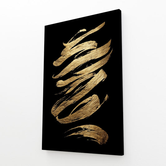 Gold Ribbon Strokes Wall Art – angled canvas view on white background