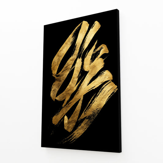 Gold Stroke Script Prints – angled canvas view on white background