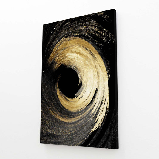 Gold Vortex Swirl Art – angled canvas view on white background