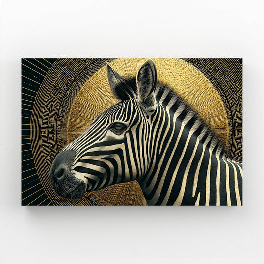 Gold Zebra Canvas Art – angled canvas view on white background