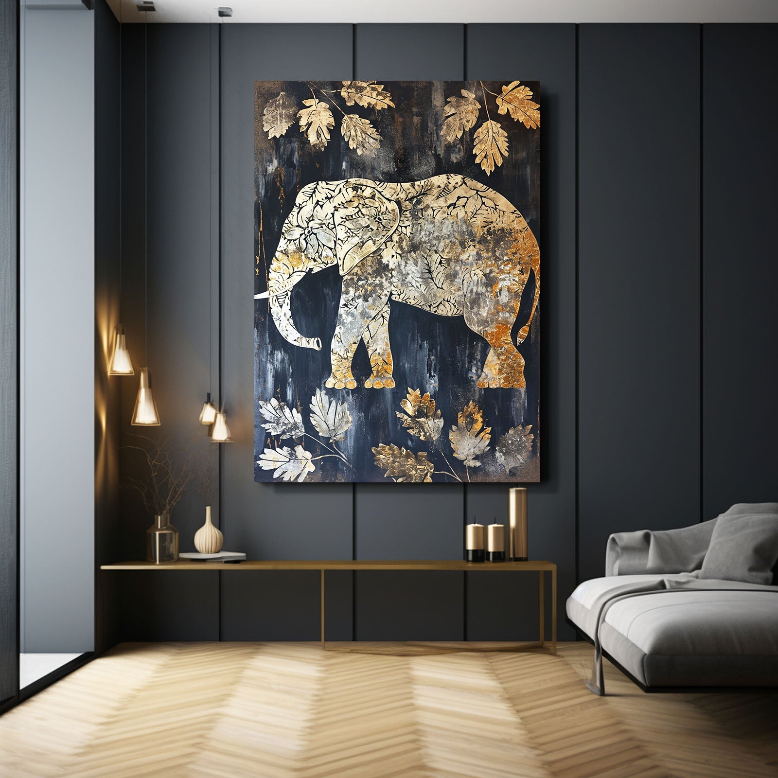 Golden Autumn Elephant Art
