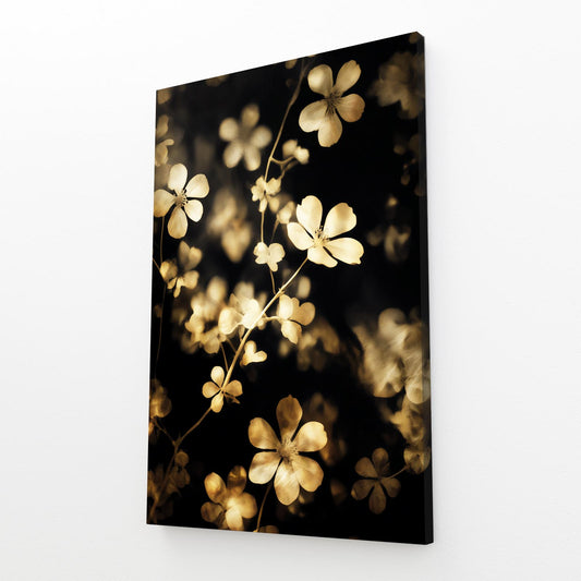 Golden Blossom Branch Wall Decor – angled canvas view on white background