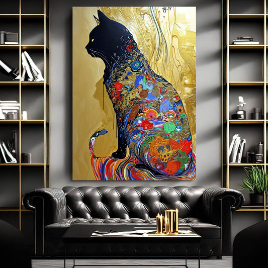 Golden Dream Cat Wall Art — contemporary canvas print in gold tones, view 3
