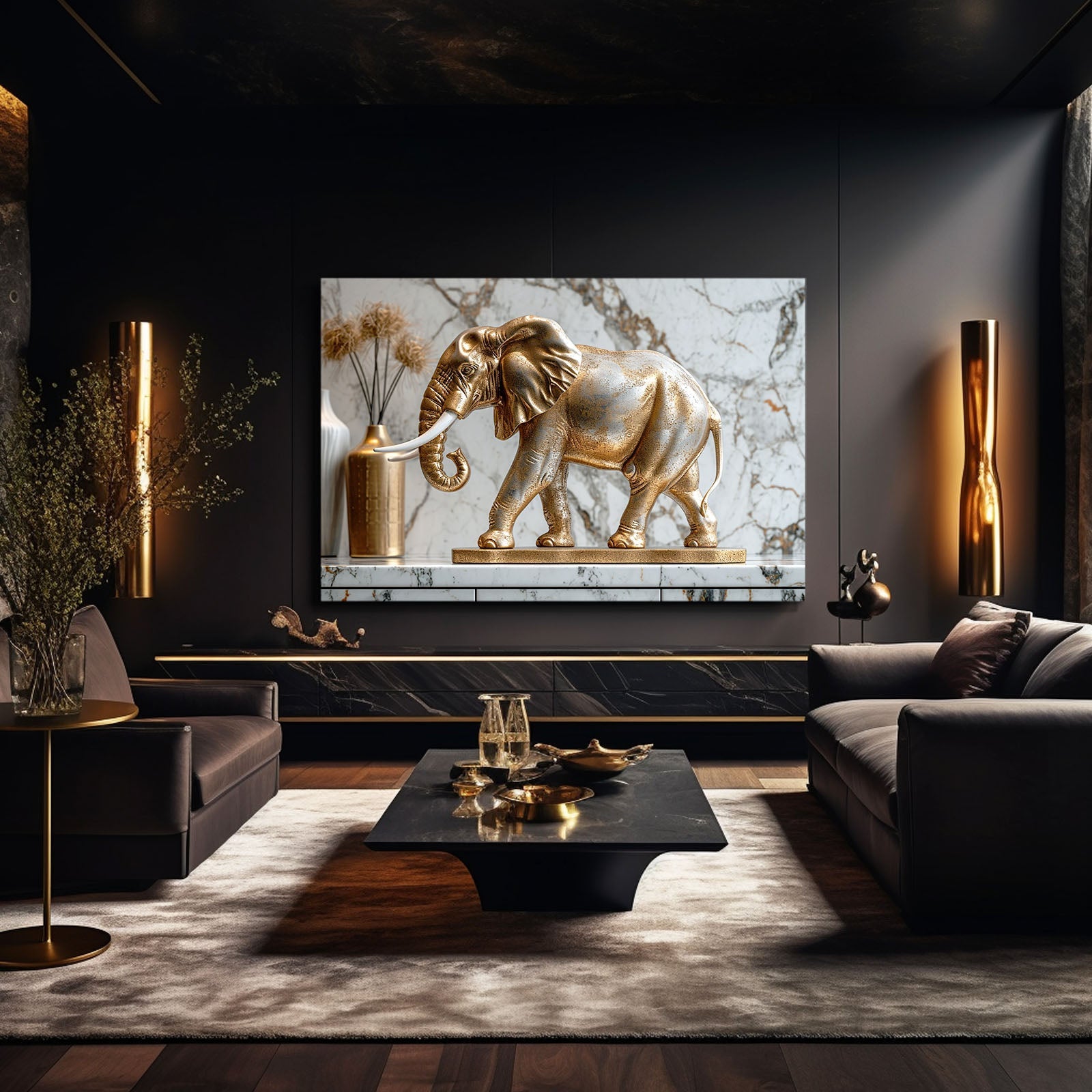 Golden Elephant Art Statue