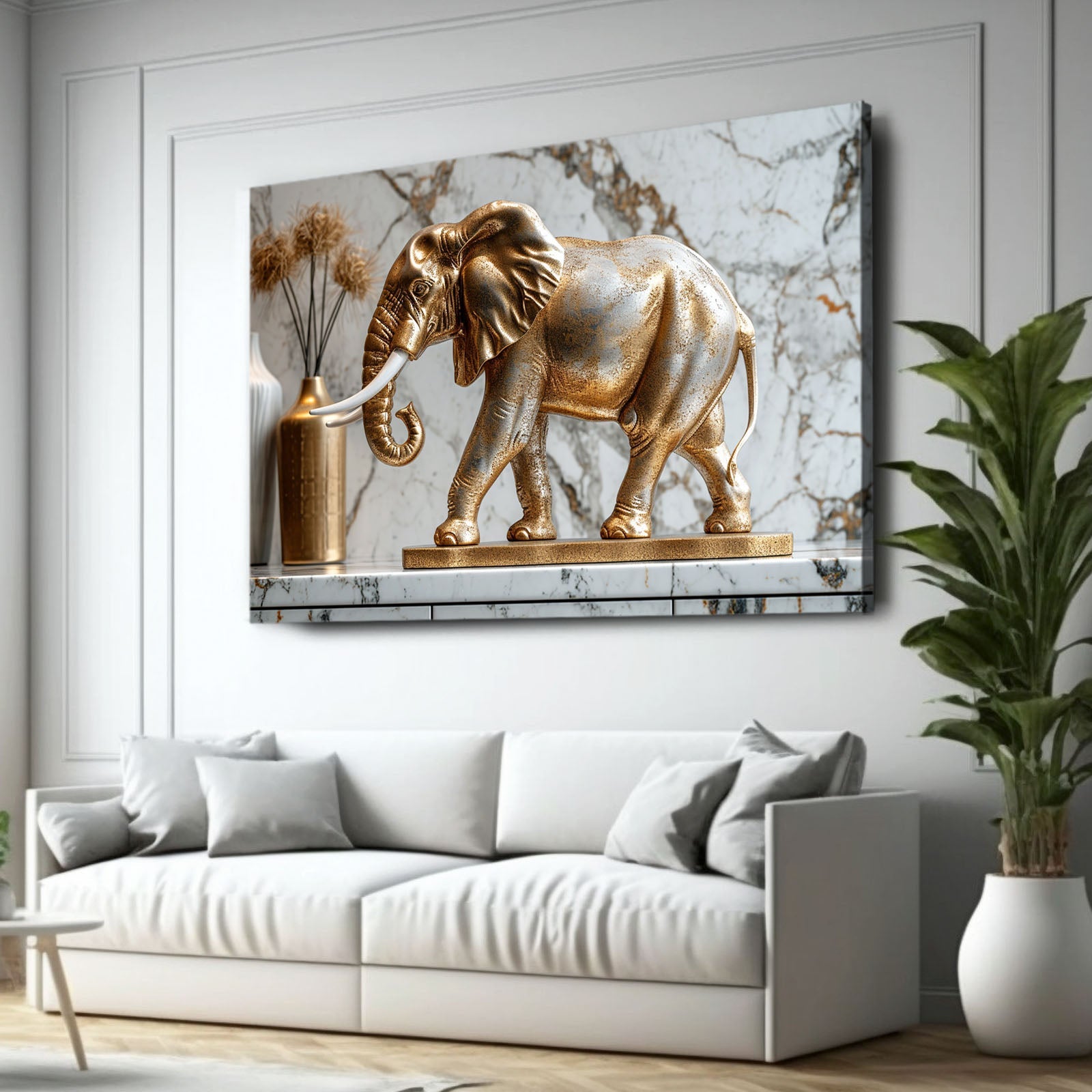 Golden Elephant Art Statue