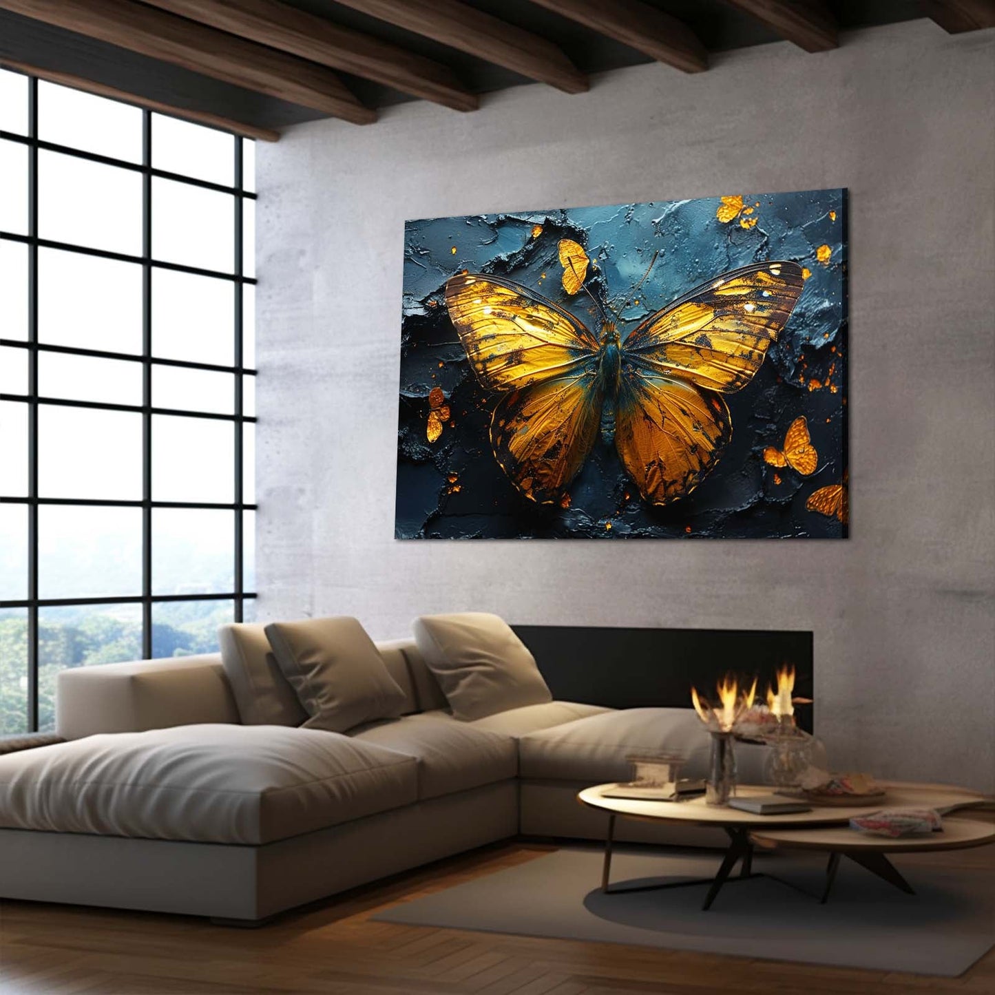 Golden Ember Butterfly Wall Art