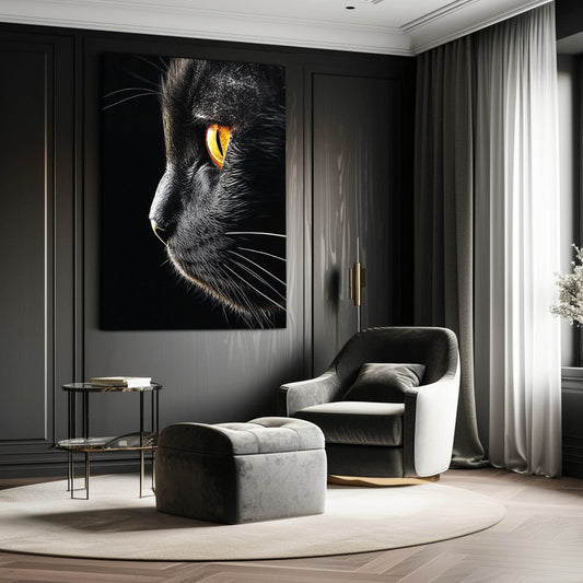 Golden Eye Profile Cat Art — digital canvas print in black tones, view 3