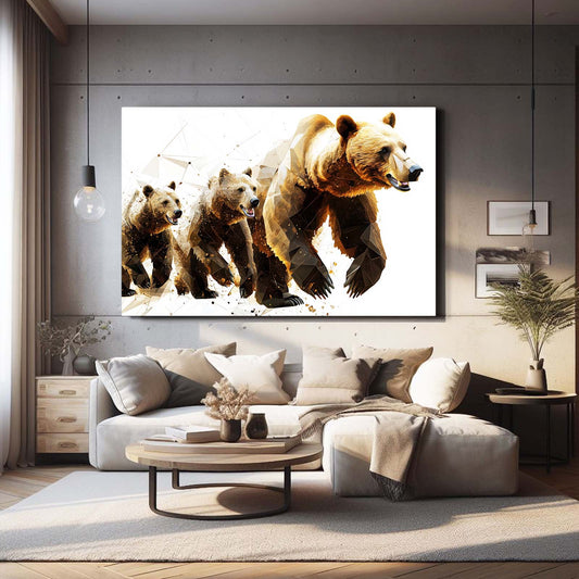 Golden Family March Bear Canvas — contemporary canvas print, styled in a furnished interior