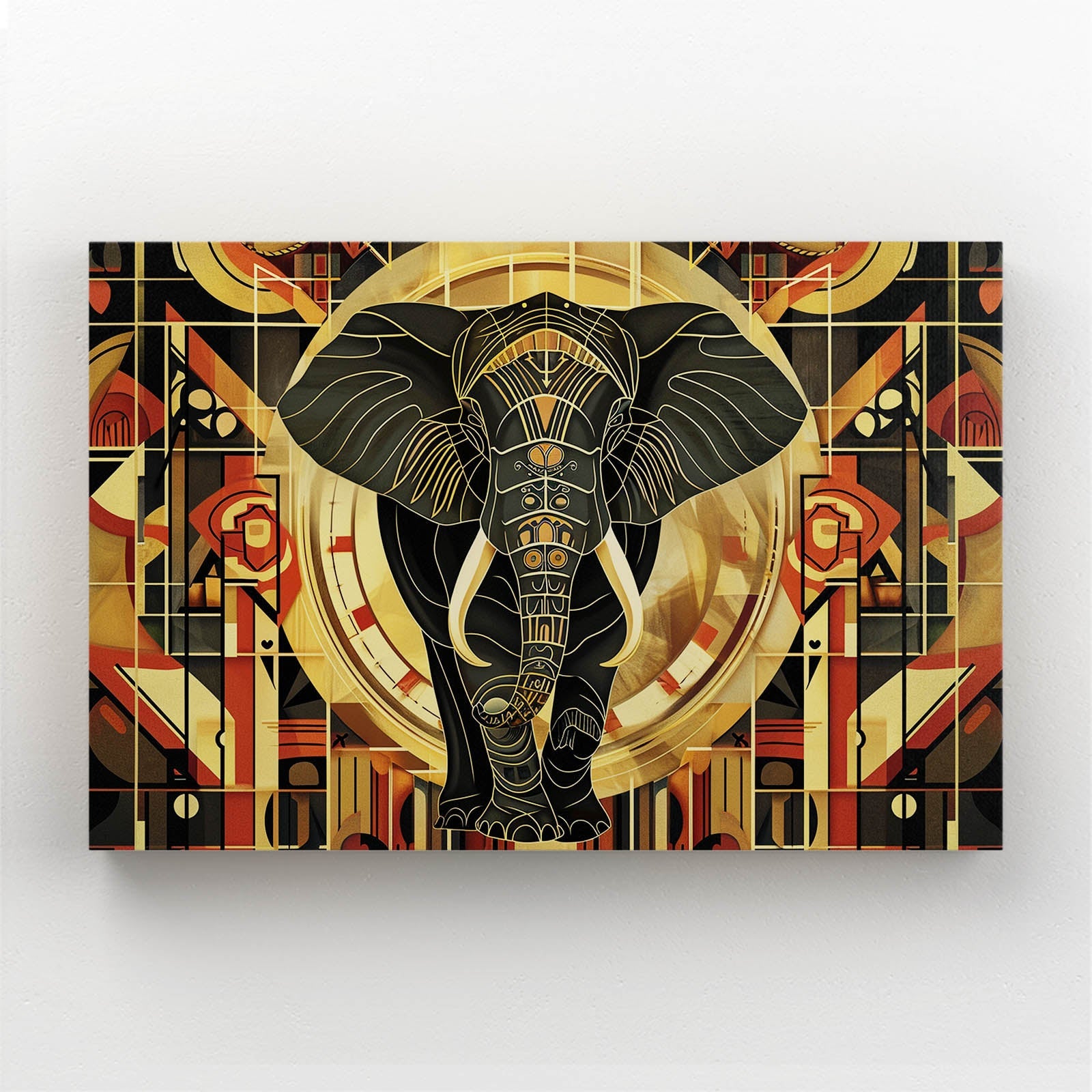 Golden Geometric Elephant Art