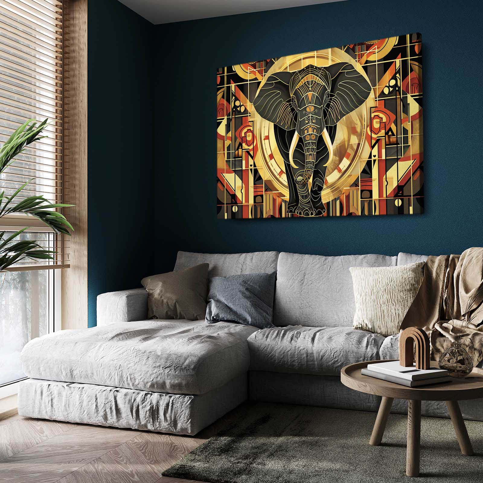 Golden Geometric Elephant Art