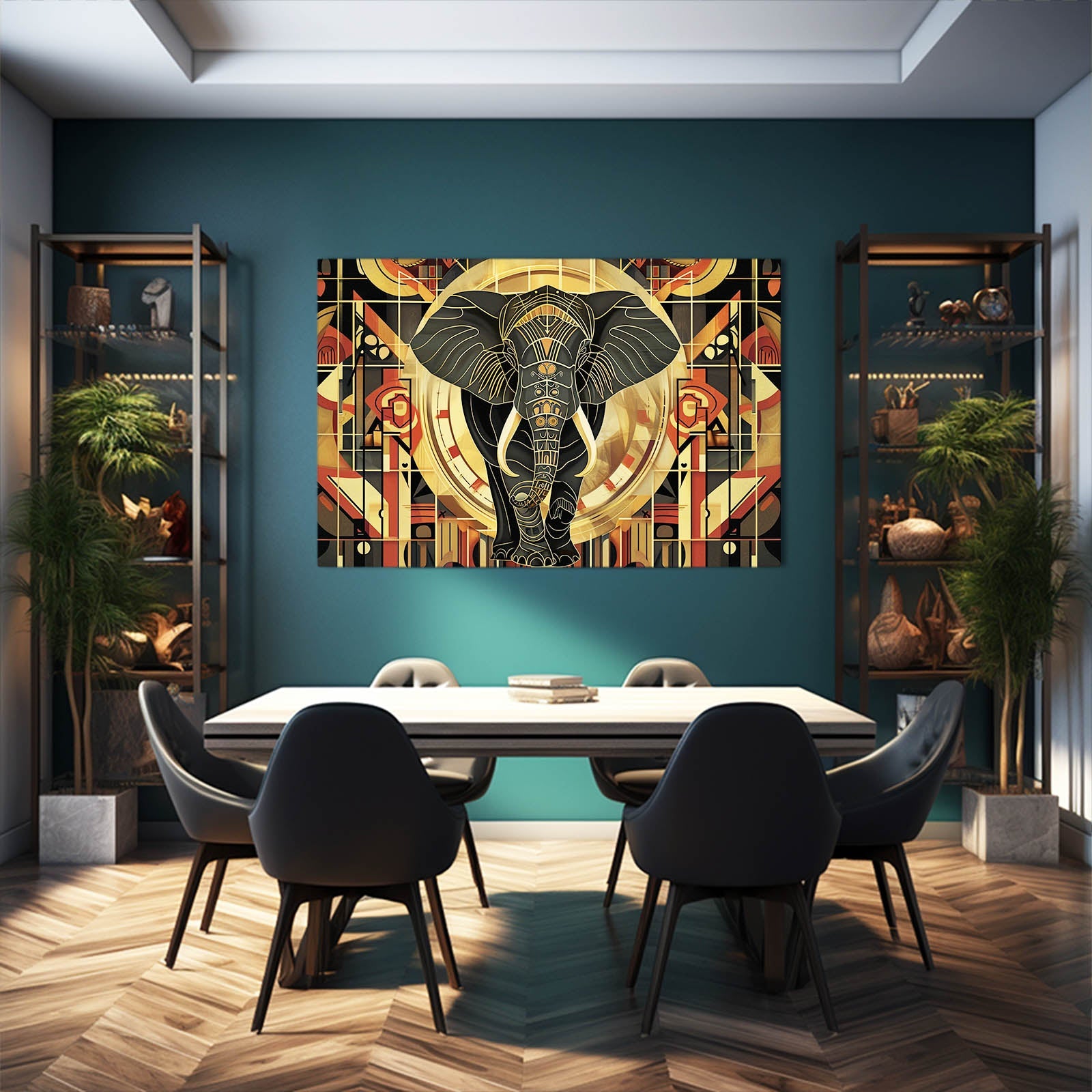 Golden Geometric Elephant Art