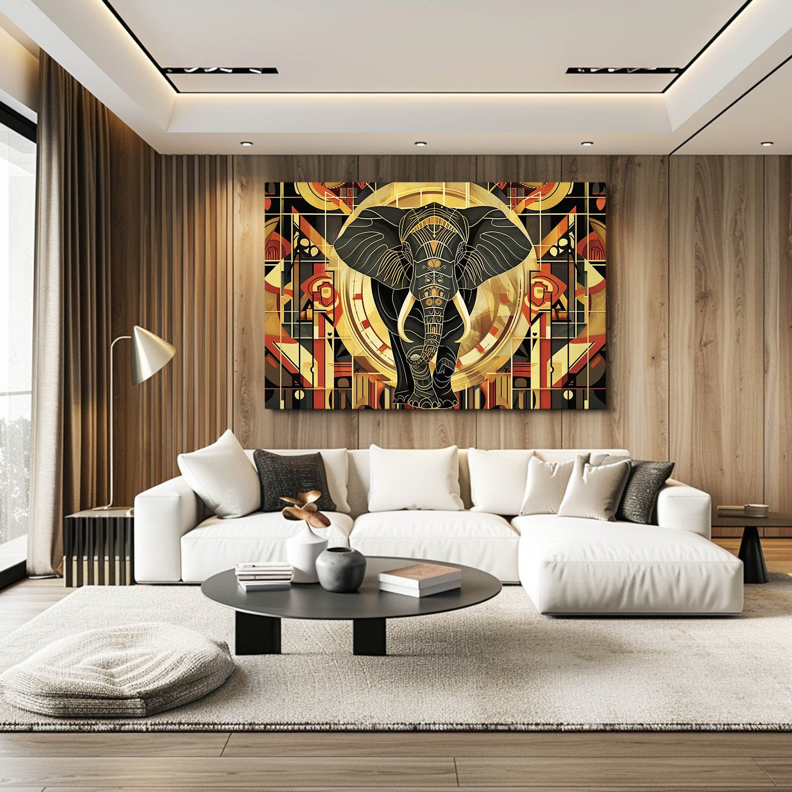 Golden Geometric Elephant Art