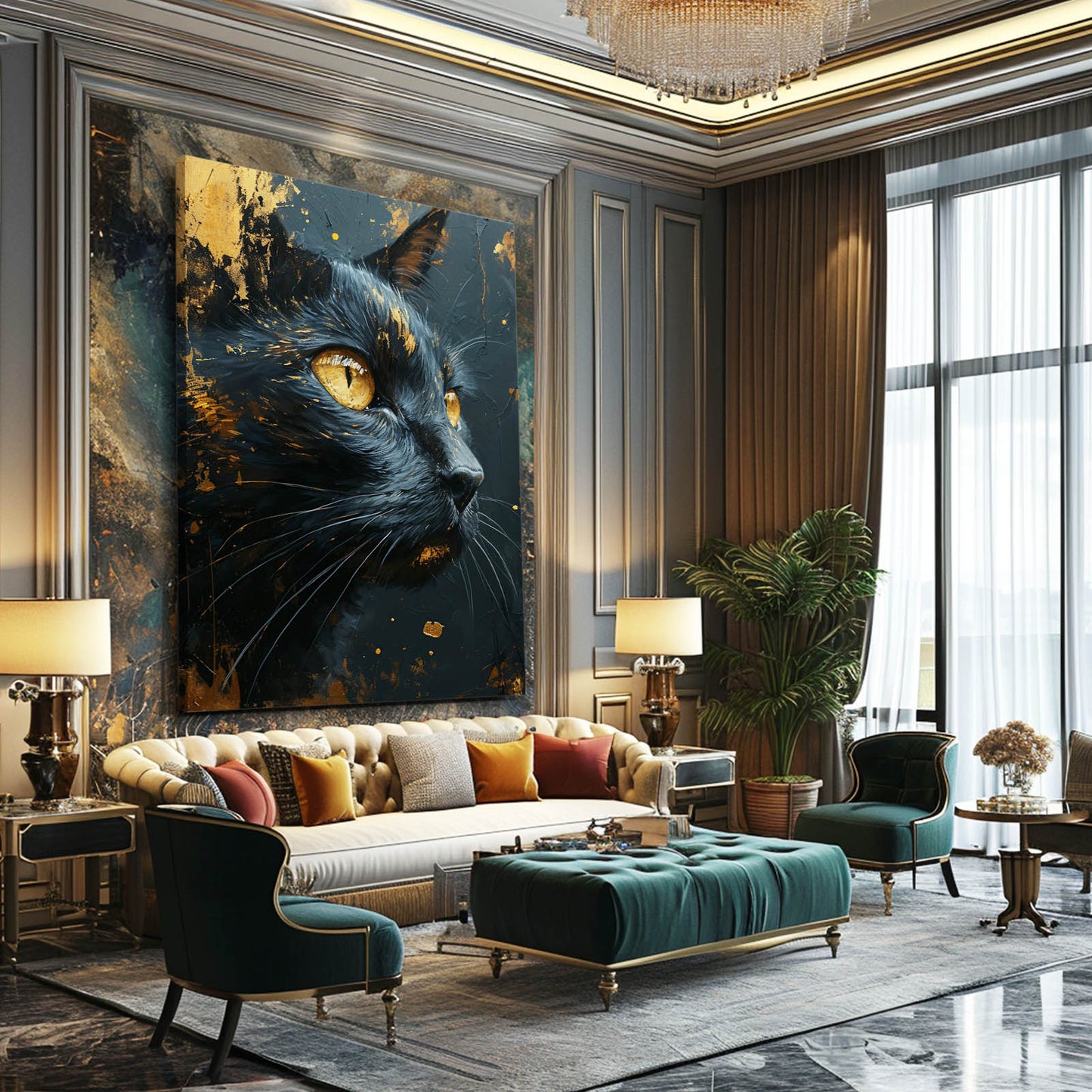 Golden Glare Cat Wall Art