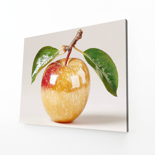 Golden Glazed Apple Fruit Canvas Art – angled canvas view on white background