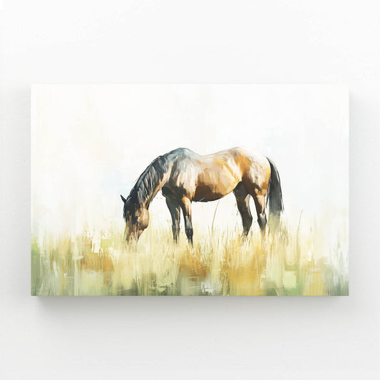 Golden Grass Grazer Horse Prints — contemporary canvas print, angled canvas view on white background