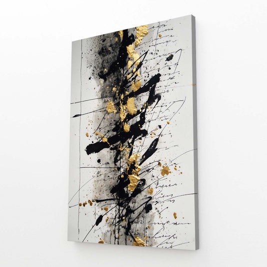 Golden Ink Column Wall Decor – angled canvas view on white background