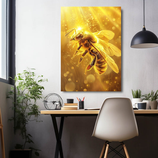 Golden Light Bee Art — 3d canvas print in orange tones, view 3