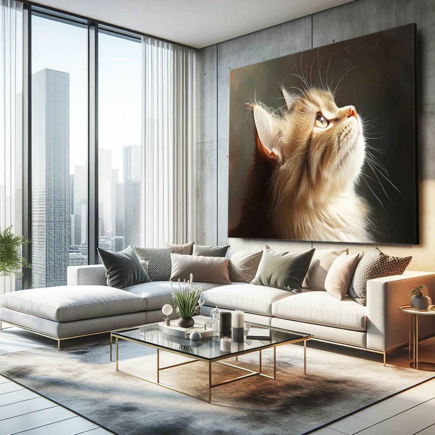 Golden Light on Fluffy Cat Art