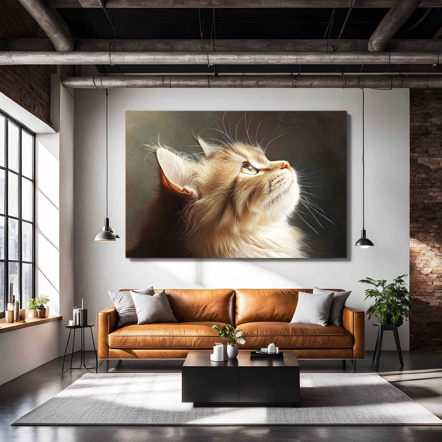 Golden Light on Fluffy Cat Art