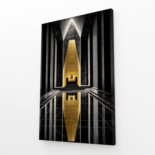 Golden Lines Abstract Egyptian Canvas Art – angled canvas view on white background