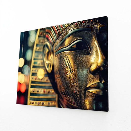 Golden Mask Bokeh Egyptian Canvas – angled canvas view on white background