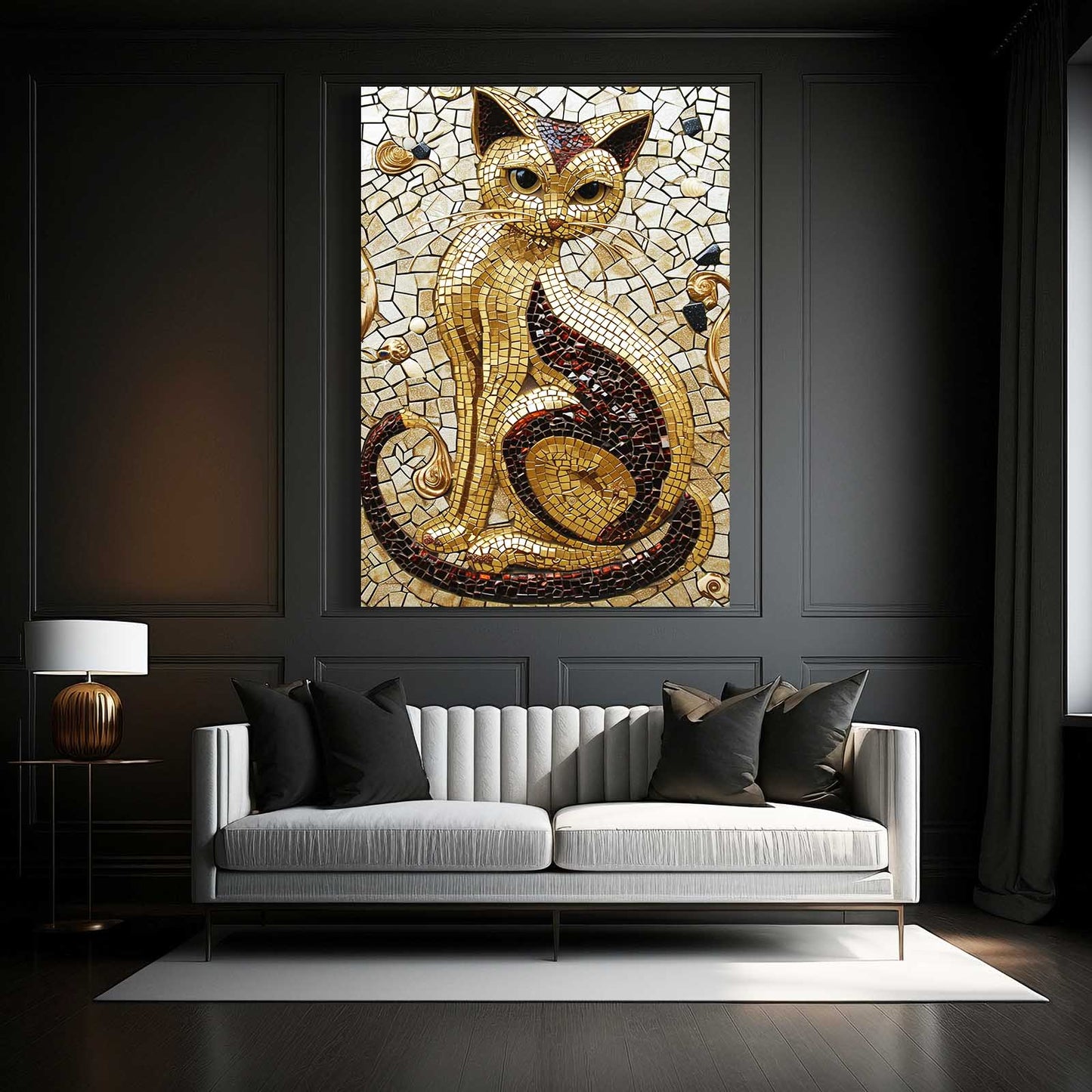 Golden Mosaic Cat Print Art