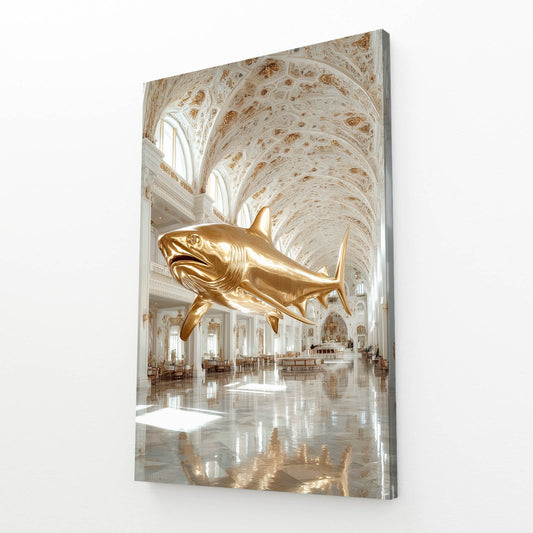 Golden Palace Baroque Shark Wall Art – angled canvas view on white background