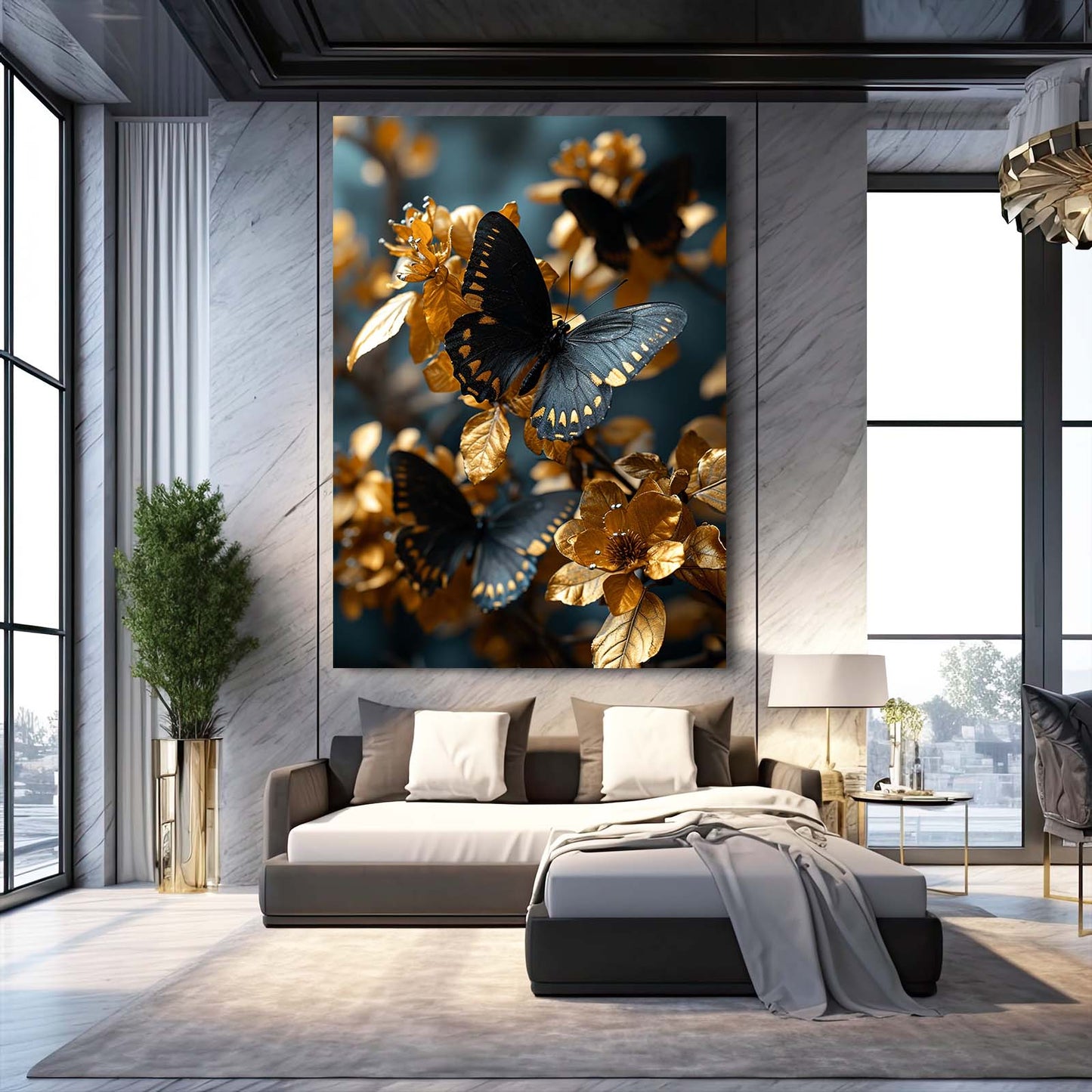 Golden Petals Butterfly Wall Art