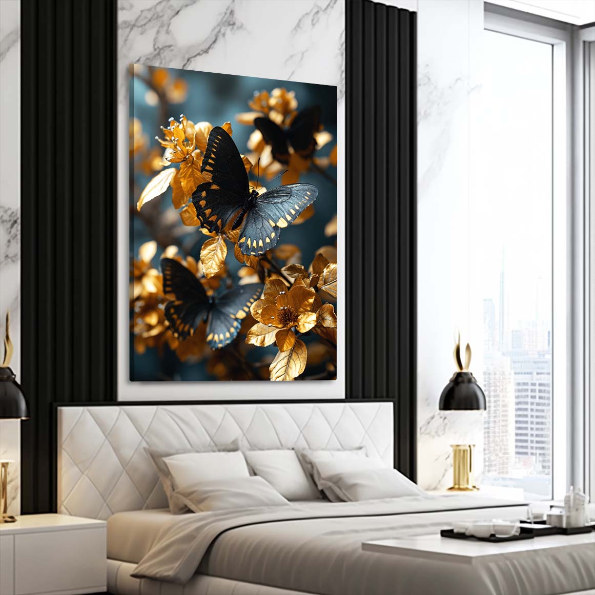 Golden Petals Butterfly Wall Art