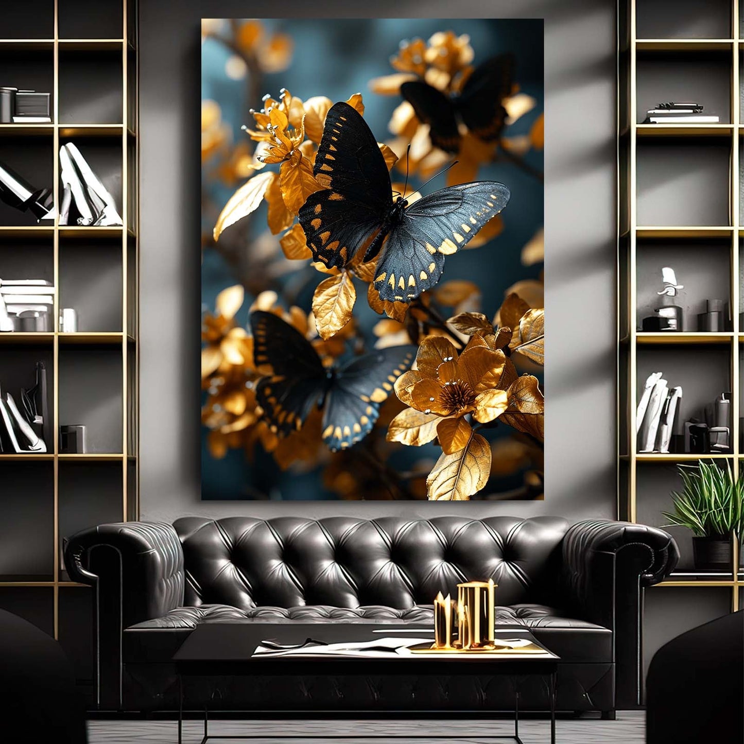 Golden Petals Butterfly Wall Art