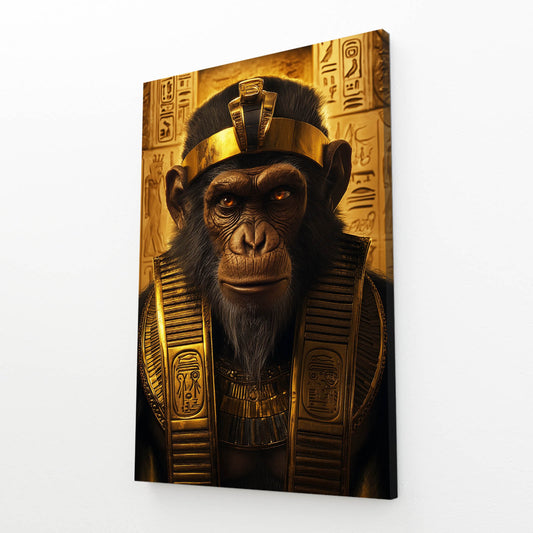 Golden Pharaoh Monkey Canvas Art – angled canvas view on white background