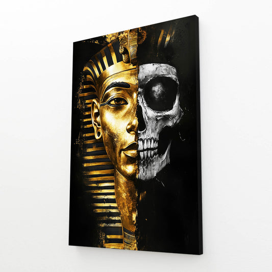 Golden Pharaoh Skull Egyptian Wall Art — contemporary canvas print, angled canvas view on white background