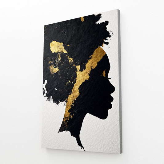 Golden Profile Silhouette Art – angled canvas view on white background