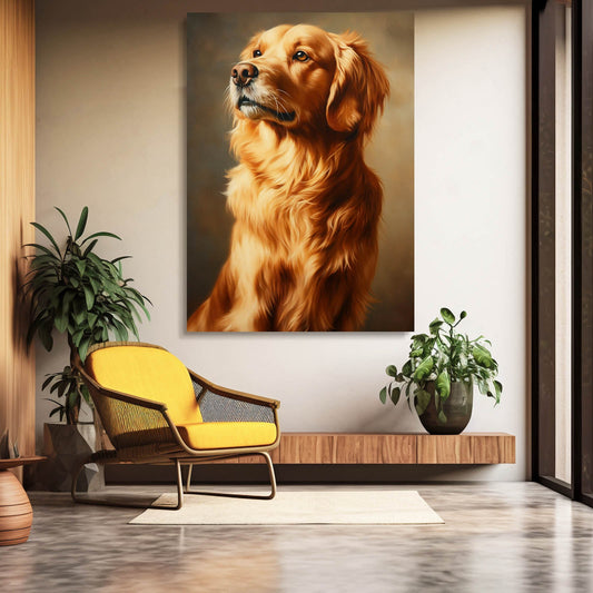 Golden Retriever Dog Art — portrait canvas print in orange tones, view 3
