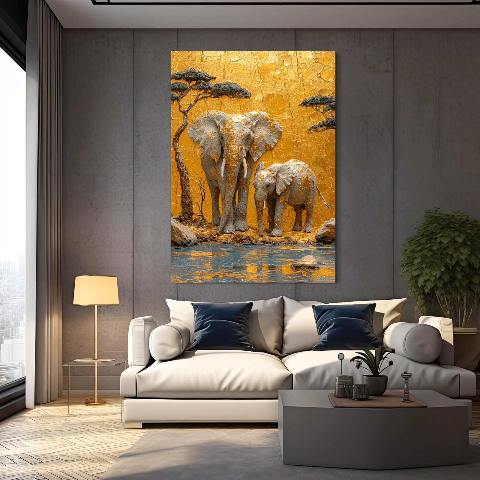 Golden Safari Elephant Duo Art