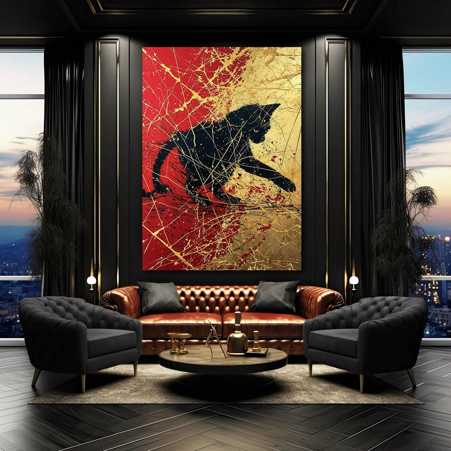 Golden Splash Cat Art