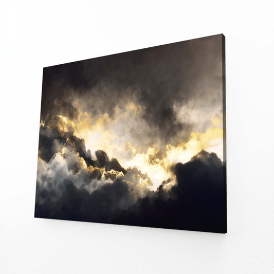 Golden Storm Clouds Canvas Art – angled canvas view on white background
