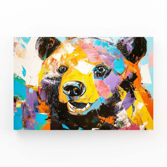 Graffiti Bear Art — contemporary canvas print in orange tones, angled canvas view on white background