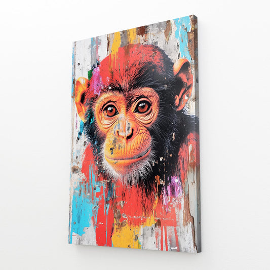 Graffiti Drip Portrait Monkey Art – angled canvas view on white background