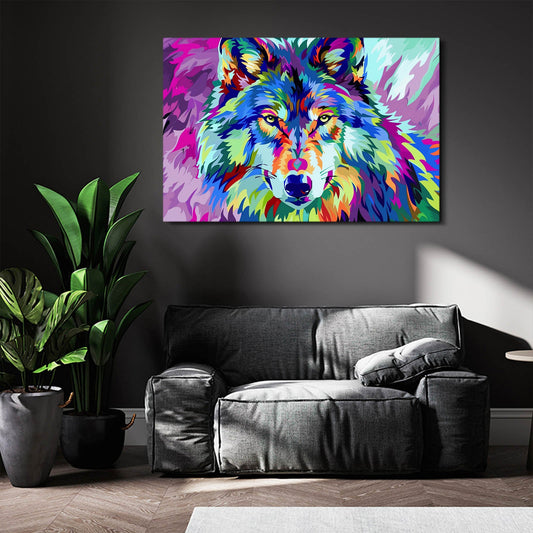 Graffiti Wolf Art — abstract canvas print in blue tones, view 3