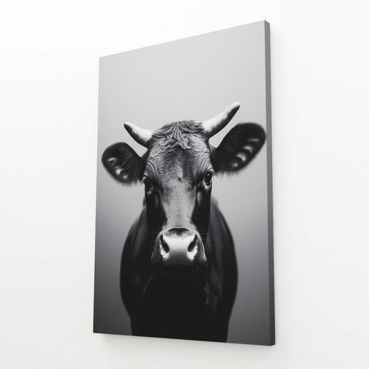 Gray Cow Artwork – angled canvas view on white background