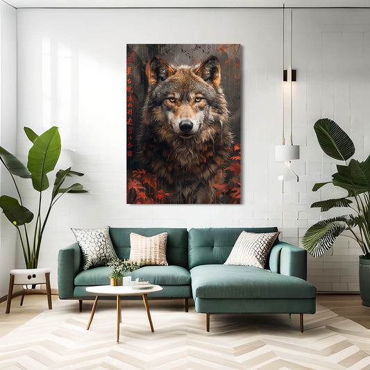 Gray Wolf Art — nature canvas print in brown tones, view 3