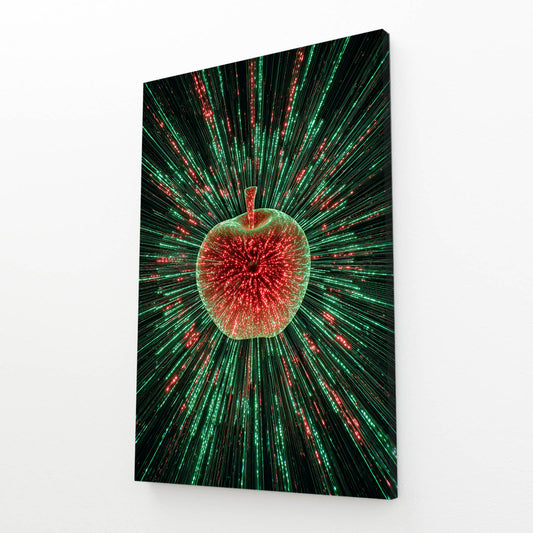 Green Light Burst Apple Wall Decor – angled canvas view on white background