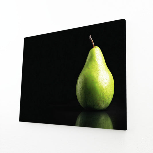 Green Pear Black Fruit Canvas Art – angled canvas view on white background