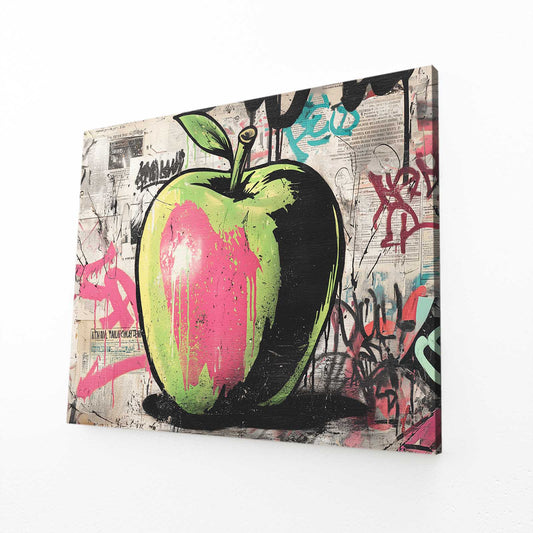 Green Street Art Apple Canvas Art – angled canvas view on white background