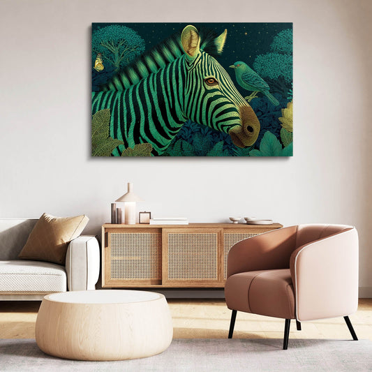Green Zebra Wall Art – styled in a furnished interior