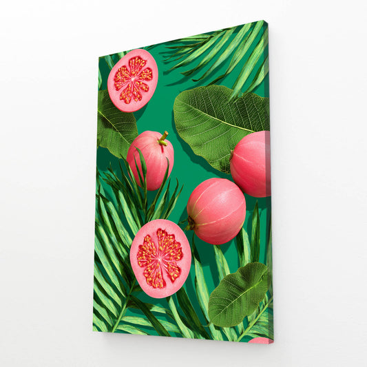 Guava Leaf Pattern Fruit Art – angled canvas view on white background