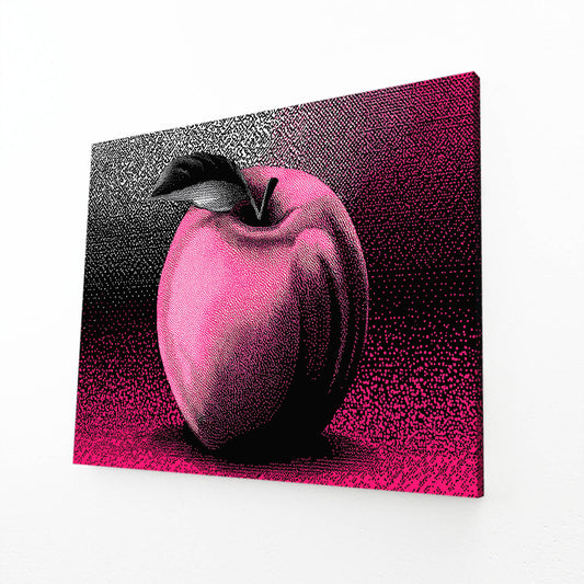 Halftone Pink Pop Apple Prints – angled canvas view on white background
