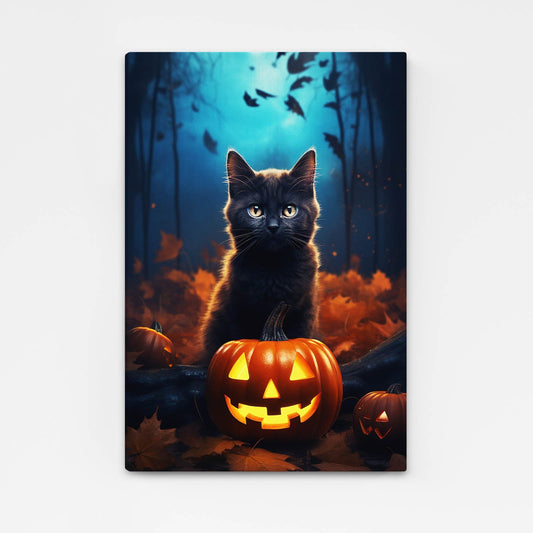 Halloween Wall Art Cat – angled canvas view on white background